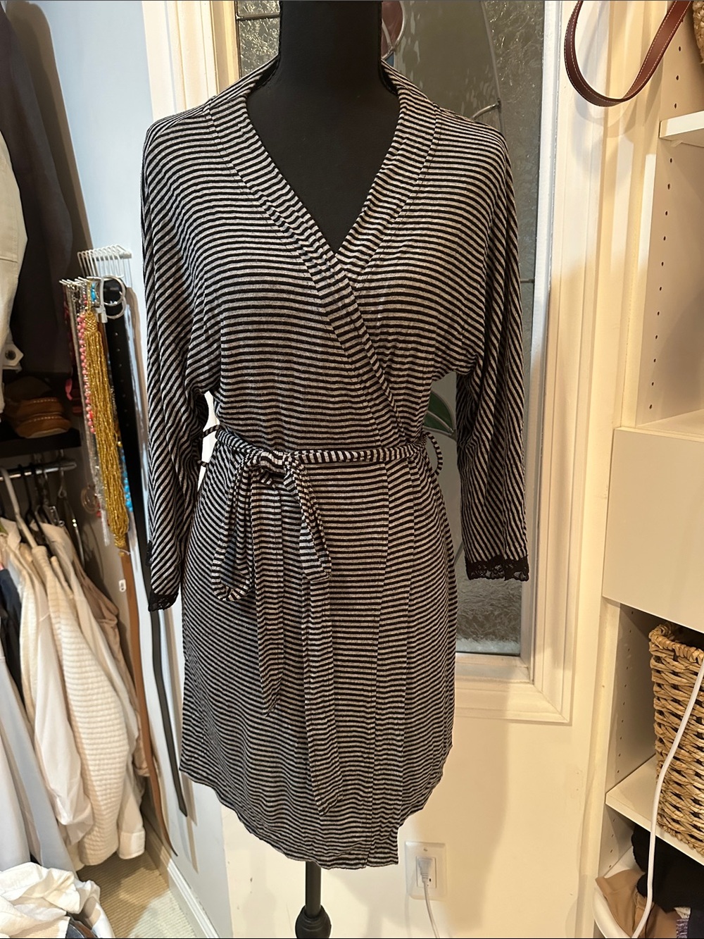 Honeydew Intimates Black and White Striped Robe